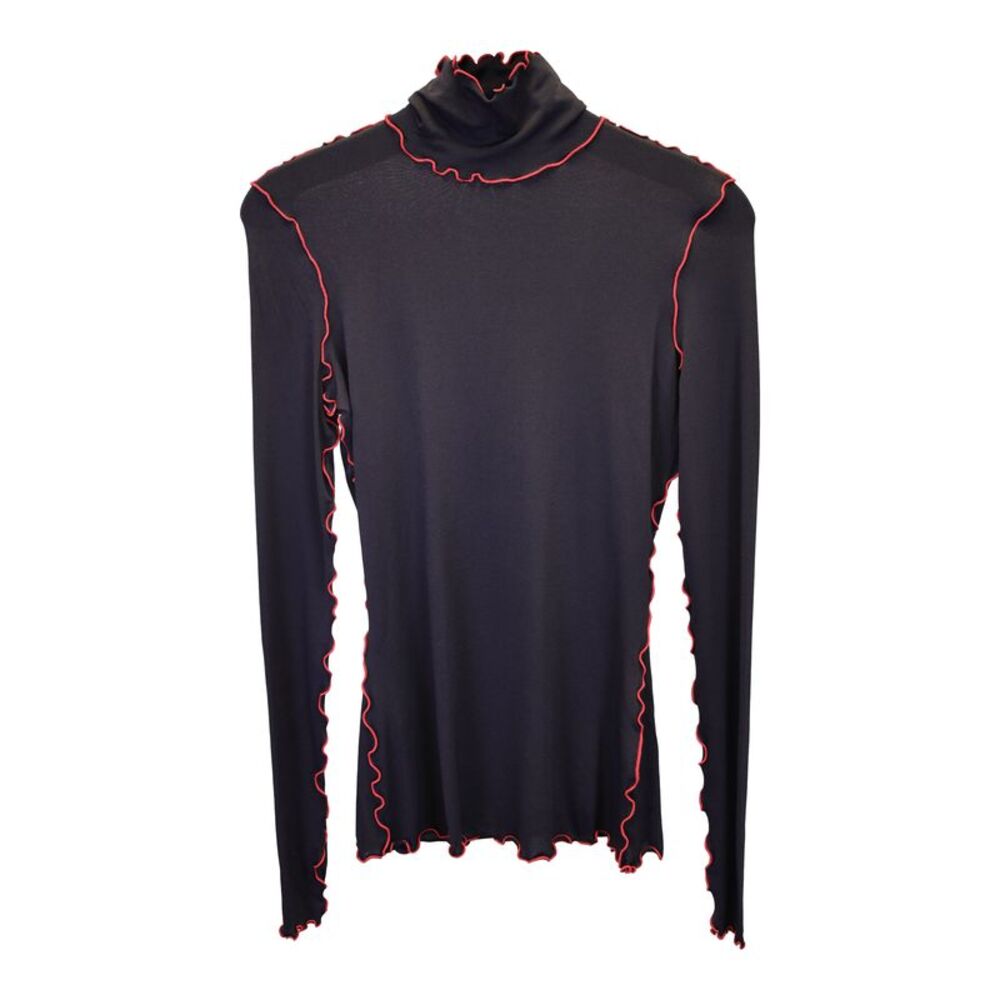 Proenza Schouler Ruffle Trim Turtleneck in Black Viscose